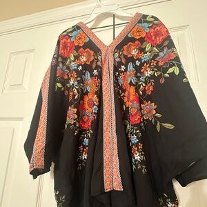 Rose & Olive Black Blouse with Colorful Floral Design